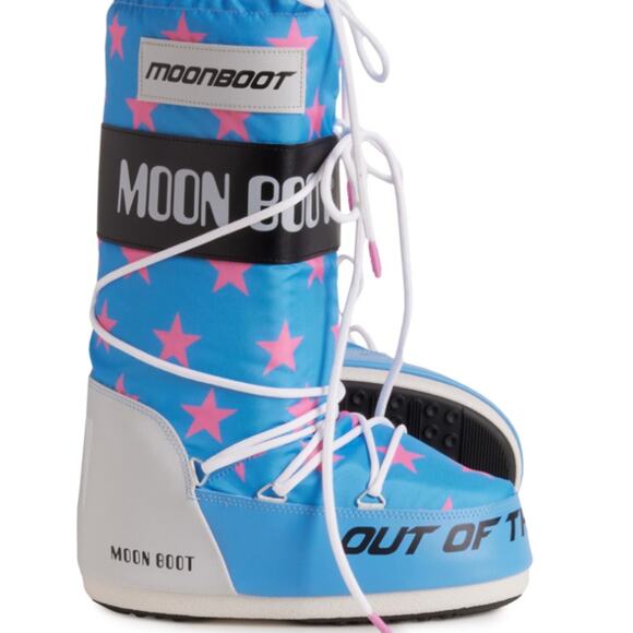 Moon Boot Icon Retrobiker Pink Stars Snow Boots Womens Size 10 to 11.5 NEW - Picture 1 of 9